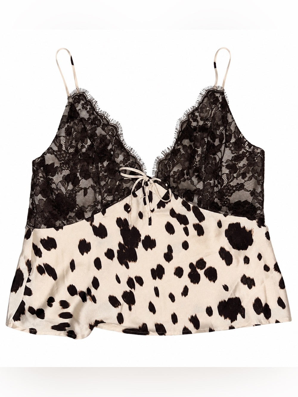 Abercrombie & Fitch Lace-Trim Cami in Cream and Black Spot